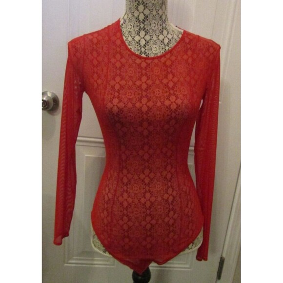 Murmur Bodysuit NWT Designer Red Sheer Long Sleeve Top Retail $381 Size 36 US S - Picture 1 of 9
